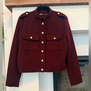 Zara Burgundy Blazer with Gold Accents